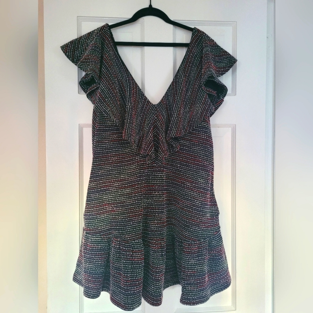 Something Navy Flirty Sleeveless Tweed Ruffle Hem Dress Size M